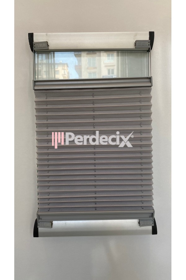 Perdecix Akordiyon Katlanır Cam balkon Plise Perde Ofis, Plastik Pencere Kapı ve Alüminyum Pencere ve Kapı perdesi Gri Kumaş,Gri Profil